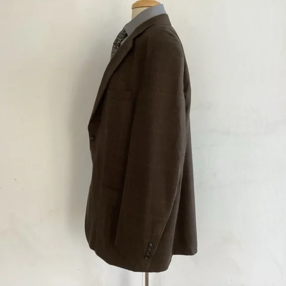 Joseph & Feiss Gold brown windowpane plaid wool 2 button notch collar jacket 46L - Picture 5 of 13